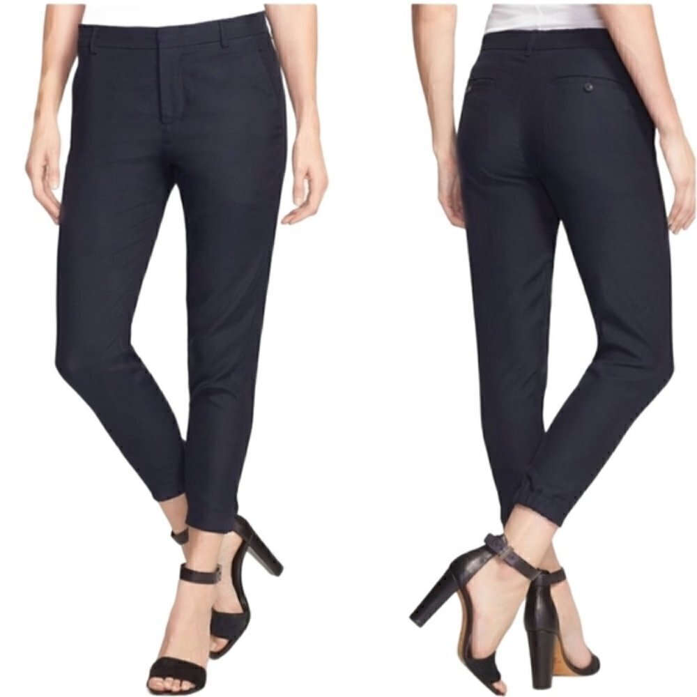 Vince Navy Blue Cupro‎ Blend Straight Leg Trousers 2